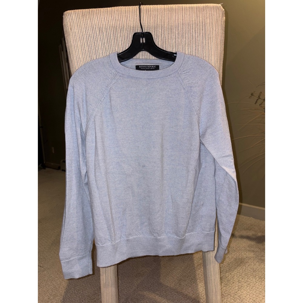 Banana Republic Italian Merino Wool Sweater Light Blue Crewneck Raglan Medium
